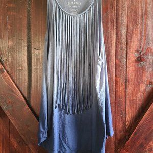 AMERICAN EAGLE Ombré Blue Fringe Soft Tank